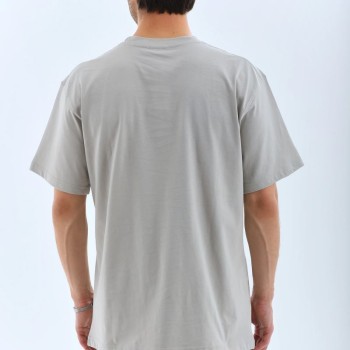 ERKEK Tişört TAŞ Detaylı Bisiklet Yaka  Kısa kol T-Shirt - Gri
